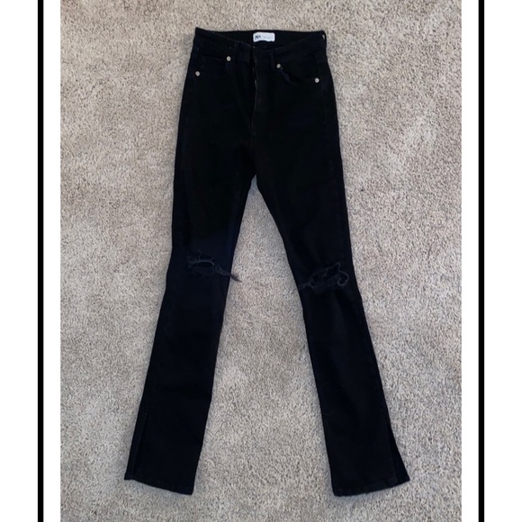 Zara Ripped Skinny Flare Black Jeans - Picture 2 of 2